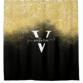 Elegante Gold Glitzer Sparkle Monogram Black Custo Duschvorhang (Vorderseite)