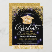 Elegante Gold Glitzer Sparkling Graduation Party Einladung (Vorne/Hinten)