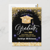 Elegante Gold Glitzer Sparkling Graduation Party Postkarte (Vorne/Hinten)