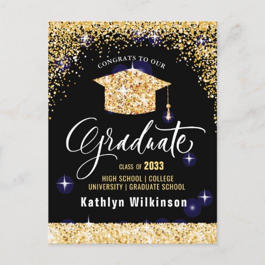 Elegante Gold Glitzer Sparkling Graduation Party Postkarte (Vorderseite)