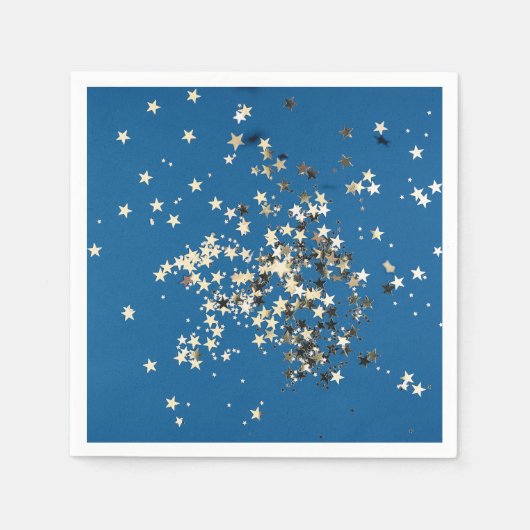 Elegante Gold Glitzer Stars auf Blue Paper Napkin Serviette (Vorderseite)