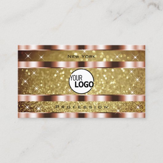 Elegante Gold Glitzer Stars hinzufügen Logo Rose G Visitenkarte (Vorderseite)