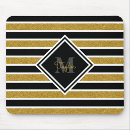 Elegante Gold Glitzer Streifen mit Name Monogram Mousepad