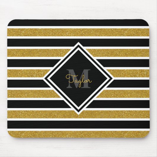Elegante Gold Glitzer Streifen mit Name Monogram Mousepad (Vorne)
