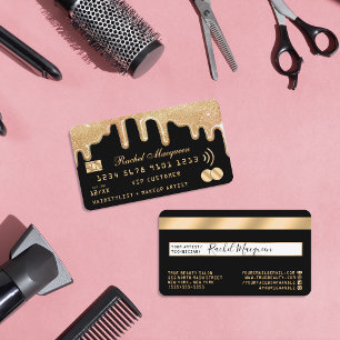 Elegante Gold Glitzer Tropfen Black Credit Visitenkarte