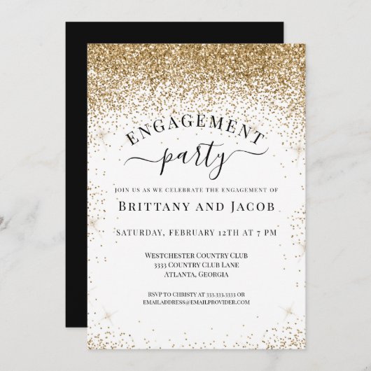 Elegante Gold Glitzer Wedding Engagement Party Einladung (Vorne/Hinten)