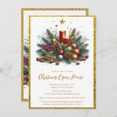 Elegante Gold Glitzer Weihnachts-Open House Einladung (Vorne/Hinten)