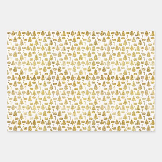 Elegante Gold Glitzer Weihnachtssymbole Geschenkpapier Set (Vorderseite)