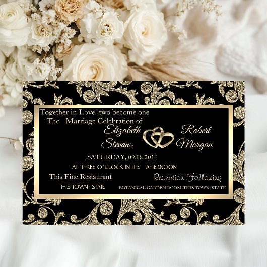 Elegante Gold Glitzer Wirbel, Frame Wedding Einladung