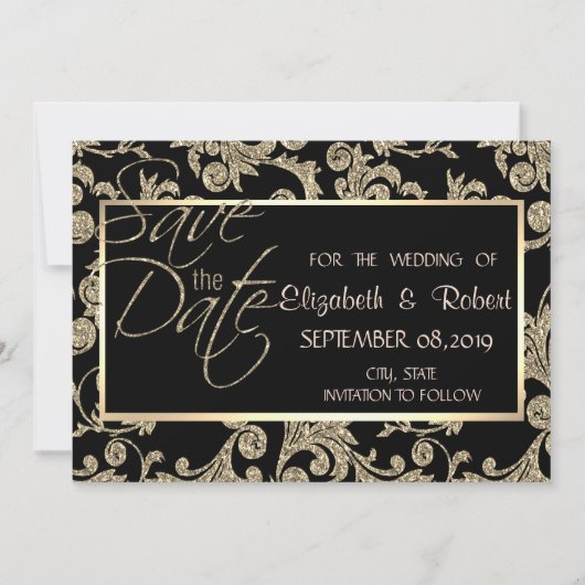 Elegante Gold Glitzer Wirbel Save the Date (Vorderseite)