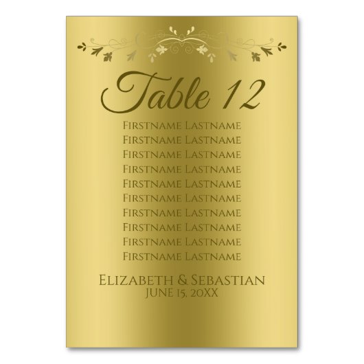 Elegante Gold Gradient Wedding Seating Chart Tischnummer (Rückseite)