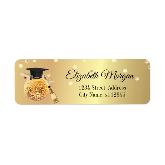 Elegante Gold Graduation Cap, Disco Ball, Confetti (Vorne)