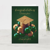 Elegante Gold Graduation Cap mit festlichem Ballon Karte (Vorderseite)