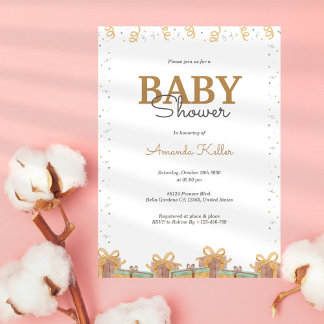 Elegante Gold & Green Baby Dusche Einladung