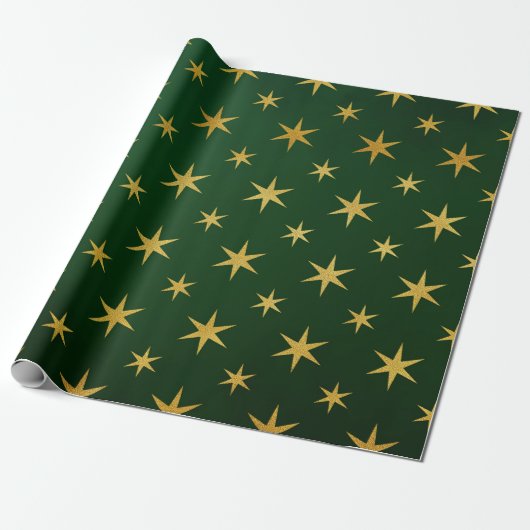 Elegante Gold Green Christmas Star Muster Geschenk Geschenkpapier (Ungerollt)