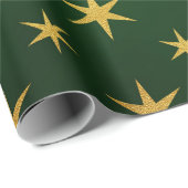 Elegante Gold Green Christmas Star Muster Geschenk Geschenkpapier (Rolleneckpunkt)