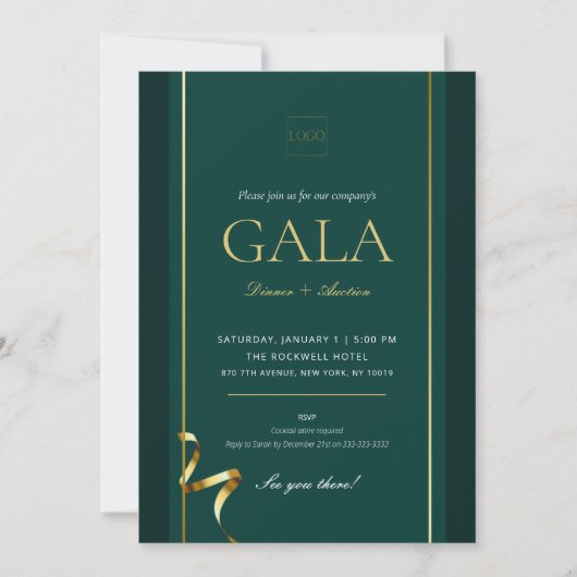 Elegante Gold Green Gala Spendenveranstaltung Einladung (Vorderseite)