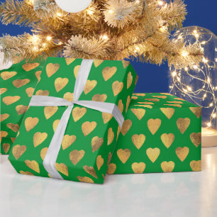 Elegante Gold Green Liebe Herzstück Weihnachten Geschenkpapier