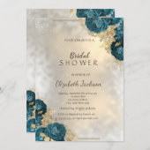 Elegante Gold Green Rose Bridal Dusche Einladung (Vorne/Hinten)