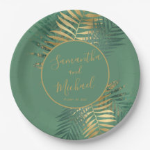 Elegante Gold Green Tropical Pflanze Blätter Hochz