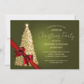 Elegante Gold Green Xmas Tree Ribbon Holiday Party Einladung (Vorderseite)