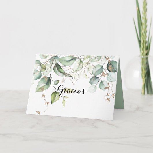 Elegante Gold Greenerity Folded Wedding Gracias Ca Dankeskarte (Vorderseite)
