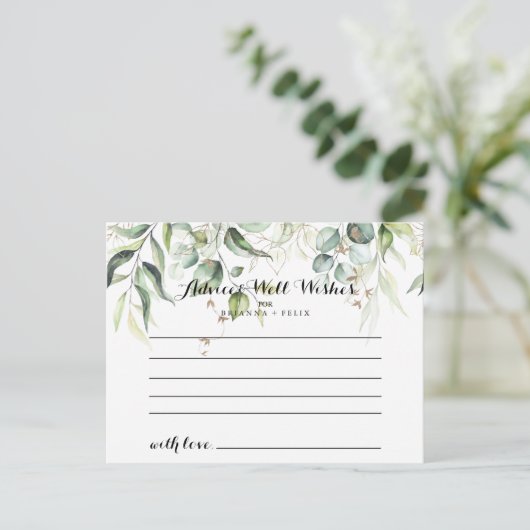 Elegante Gold Greenery Wedding Advice Card Postkarte (Stehend Vorderseite)