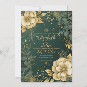 Elegante gold-grüne Hochzeitseinladung. Einladung
