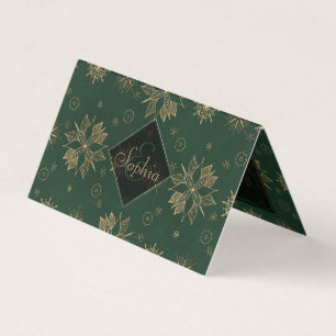 Elegante Gold-Grüne Poinsettien-Schneeflocken-Desi Visitenkarten