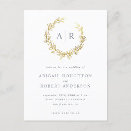 Elegante Gold Hand gezeichnet Wreath-Initialen Hoc Einladungspostkarte