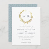 Elegante Gold Hand gezeichnet Wreath-Initialen Hoc Einladungspostkarte (Vorne/Hinten)