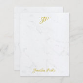 Elegante Gold Hand Script Monogram White Marmor Mitteilungskarte (Vorne/Hinten)