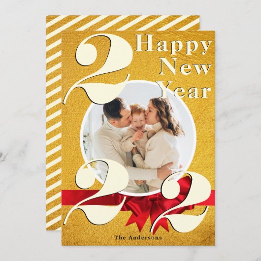 Elegante Gold Happy New Year Custom 2022 Foto Card Einladung (Vorne/Hinten)