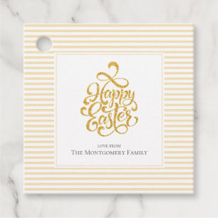Elegante Gold Happy Ostergelb gestreifte Gift Tags Geschenkanhänger