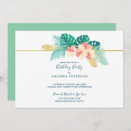Elegante Gold Hawaiian Hibiskus Geburtstagsparty Einladung
