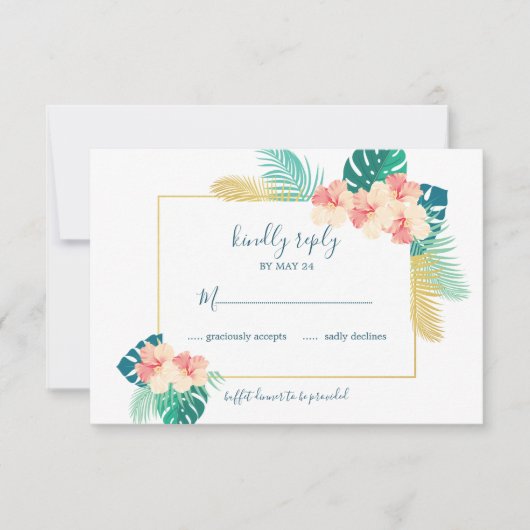 Elegante Gold Hawaiian Hibiskus Hochzeit RSVP Card (Vorderseite)