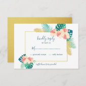 Elegante Gold Hawaiian Hibiskus Hochzeit RSVP Card (Vorne/Hinten)