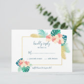 Elegante Gold Hawaiian Hibiskus Hochzeit RSVP Card (Stehend Vorderseite)
