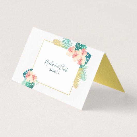 Elegante Gold Hawaiian Hibiskus Wedding Table Card Visitenkarten (Rückseite)