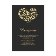 Elegante Gold Heart Dusty Black Empfang Info Card