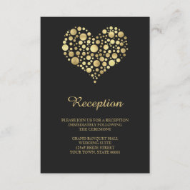 Elegante Gold Heart Dusty Black Empfang Info Card Begleitkarte