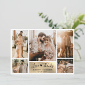 Elegante Gold Heart Foto Collage Wedding Dankeskarte (Stehend Vorderseite)