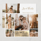 Elegante Gold Heart Foto Collage Wedding Dankeskarte (Vorne/Hinten)