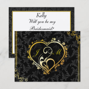Elegante Gold Heart Monogram Bridesmaid Card Einladung
