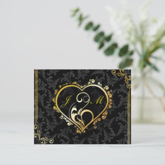 Elegante Gold Heart Monogram Empfang Card Einladung (Stehend Vorderseite)