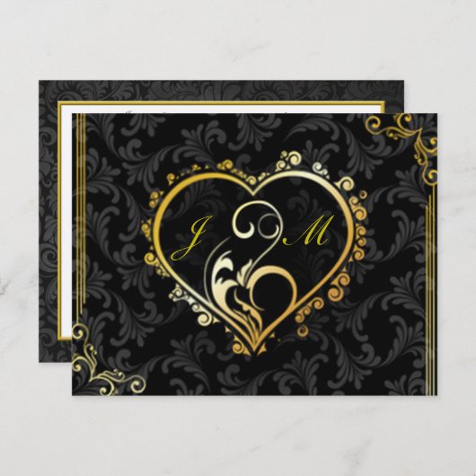 Elegante Gold Heart Monogram Engagement Party Invi Einladung (Vorne/Hinten)