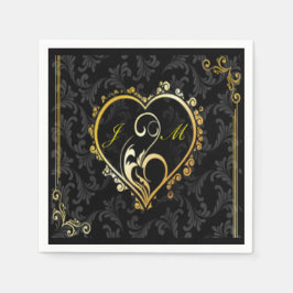 Elegante Gold Heart Monogram Paper Napkins Serviette