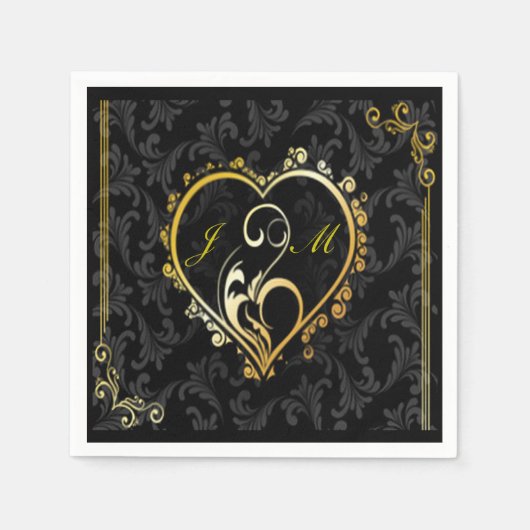 Elegante Gold Heart Monogram Paper Napkins Serviette (Vorderseite)