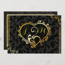 Elegante Gold Heart Monogram Wedding Einladung