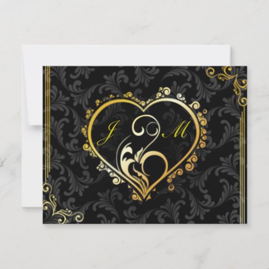 Elegante Gold Heart Monogram Wedding Response Card RSVP Karte (Vorderseite)